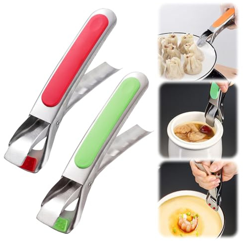 2PCS Kitchen Tongs for Cooking, 2025 New Multi-Purpose Silicone Anti-Scald Bowl Dish Holder Clip for Kitchen, Plate Gripper Compatible with Pot Accessories, Microwave, Oven (Red & Green)