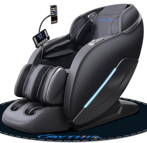 MYTHIA 2026 A303C Massage Chair, Full Body Zero Gravity Recliner with SL Track, Body Scan, 12 Auto Modes, Lumbar Heat, Bluetooth App, Wireless Charge, and Foot Rollers for Home and Office (Black)