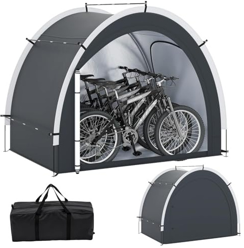 FANTASK Fahrradzelt Outdoor für 4-5 Fahrräder, Fahrradgarage wetterfest mit 2 Rolltüren, Fenster & Tasche, tragbarer Gartenwerkzeuge für Garten, Rasen (218 x 153 x 182 cm)