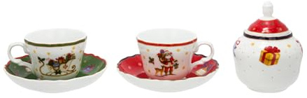 KASANOVA Lot de 2 tasses à café et sucrier Noël rouge vert