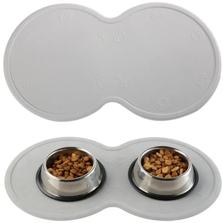 Zegnuem Napfunterlage, 1 Stück Silikon Futtermatte, Napfunterlage Katzen, wasserdichte & rutschfeste, Fleckenfrei, 48x27cm, Leicht Zu Reinigen, Für Futter- Und Wassernäpfe（Grau）