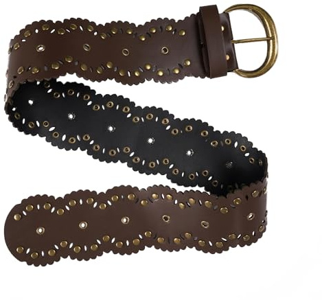 YIBOZI Cinturón ancho retro con tachuelas para mujeres y mujeres, 7,5 cm de ancho, correa de cintura de piel sintética con remaches de metal para atuendos casuales