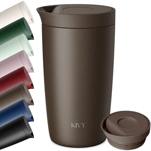 KIVY Gobelet isotherme 350 ml [chaud 6h et froid 24h] pour café, thé et café glacé - Tasse à café à emporter - Tasse isotherme avec couvercle - Tasse isotherme - Tasse de voyage - Tasse à thé - Tasse