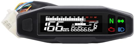 SENECESLI Motorcykelhastighetsmätare, Digital Mätargrupp med LCD-skärm, oljenivå- och Växelindikator, för 1 2 4-cylindrig Cykel Universal Vägmätare och Varvräknare
