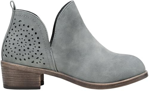 Vepose Women's Ankle Boots, Low Heel Chunky Cutout Booties, 912 - Grey, Gray, Size 8.5 US - Perforated Western Shoes (CJY912 Grey 08.5)