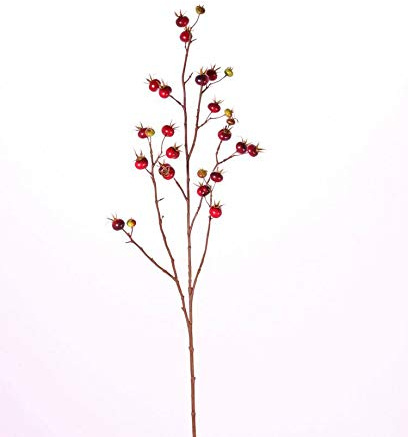artplants.de Deko Zweig Apfelrose Gerda mit Früchten, rot, 110cm - Kunstzweig mit Beeren