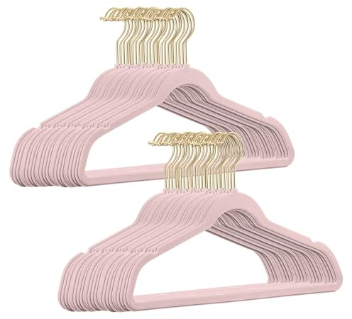 50 Stück hochwertige Samt Kleiderbügel in der Farbe Rosa mit Gold Look Haken/Anti-Rutsch/von StickandShine