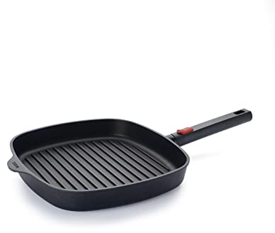 Woll Diamond Logic XR Grillpfanne, viereckig, mit Rillen - Induktiv -, 28 cm x 28 cm, 4.5 cm hoch, mit abnehmbarem Stiel - Geeignet für alle Herdarten, Aluminiumguss, Antihaft-Versiegelung