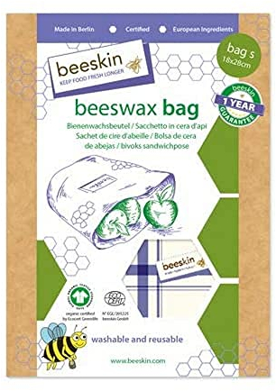 beeskin Biväxtpåse – blandning av bivaxduk och brödpåse för förvaring av mat – storlek: S, 18 x 28 cm (kökshandduk)