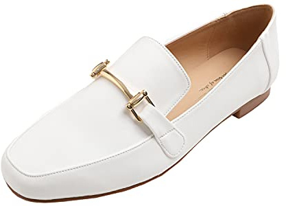 Feversole Dam vardaglig bekväm snaffel trim loafer platt klack UK storlek 3–7, Vit enkel, 39 EU