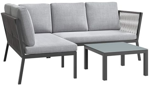OUTLIV. Lounge-Set, 200x130x71cm, mit Rückenlehne, Gray | Aluminium, Stahl und Rope; mit Rückenlehne und mit Kissen; 200x130x71cm; Gray; komfortabel, pflegeleicht