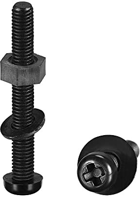 sourcing map 20 Satz Nylon Schraubenmuttern Unterlegscheiben Sortiment Kit M5x45mm Rundkopf Maschinenschraube Schraubenmuttern Unterlegscheiben Schwarz