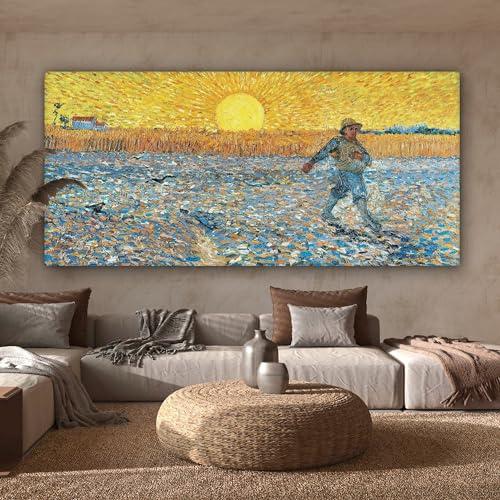MuchoWow Leinwand Bilder, Einzigartige Wanddeko mit Rahmen, Der Sämann - Vincent van Gogh, Wandbilder Wohnzimmer, Deko Schlafzimmer 160x80 cm