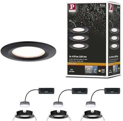 Paulmann 93081 Nova Plus LED Einbauleuchte inkl. Coin Basisset starr IP44 rund 78mm 3x6W 230V dimmbar 2700K Schwarz matt Spot Einbaustrahler