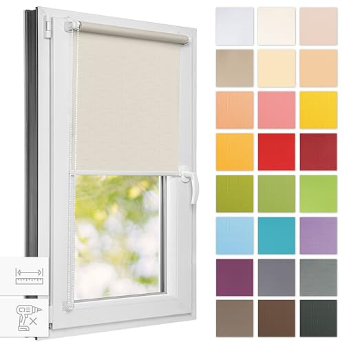 Estika Rollo für Fenster ohne Bohren - 80cm x 120cm - Perle - 25 Stofffarben, Klemmfix Montage, Fensterrollos für innen, Sichtschutz für Fenster und Balkontür (80 cm Stoffbreite)
