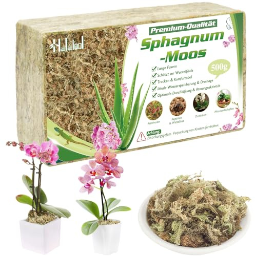 Halatool 500g Premium Sphagnum Moos – Langfaseriges Organisches Torfmoos als Substrat, für Zimmerpflanzen, Terrarien, Monstera, Moosstäbe & Orchideen
