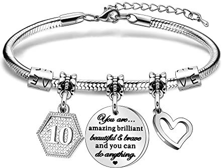 HEYEJET Birthday Gifts for Women Girls Bracelet Birthday Charm Bracelet 10th Birthday Gifts for Daughter Niece Sister Friend Teen Girls (10th)