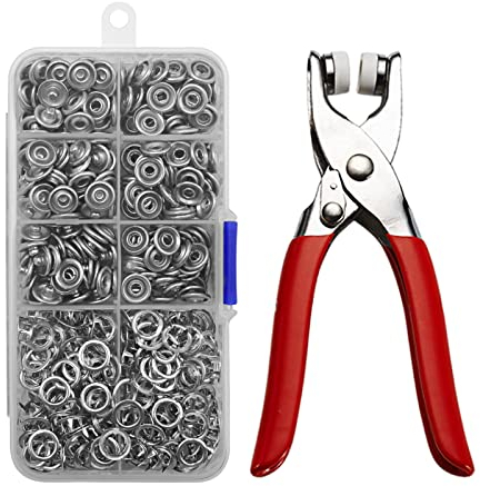 Druckknopf Set Mit Zange, Werkzeugset Mit Fünfpoliger Schließe Metall Druckknöpfe Ohne Nähen, Jersey Kit Für Kinderbekleidung Sewing DIY (150 Knöpfe)