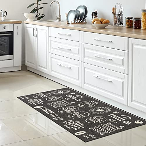 CARPETIA Küchenteppich Coffee-Motiv Grau Schwarz Weiß 67x180 cm