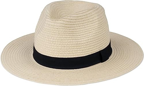 normani Damen Sonnenhut Strandhut mit großer Krempe - Sommerhut - Verstellbarer Strohhut mit Band und UV Schutz
