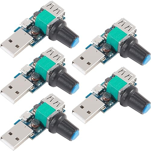 Youmile 5 Stück USB Fan Speed Controller DC 5 V, Mini-USB-Lüfter, stufenloser Regler, DC 4–12 V bis 2,5–8 V, 5 W, USB-Eingang, Mikroeingang mit Schalterfunktion, Regler, Geschwindigkeitsregler