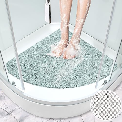 Corner Shower Mat, Non Slip Anti Mould Bath Mat 60 x 60 cm, Loofah Shower Mats for Inside Shower, Sector Bath Mats with Drain, Washable, Quick Dry Bath Mat for Bathroom Floor, Elderly