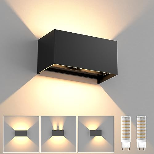 YrgePowk Applique da Parete Con Lampadina G9 LED Sostituibile, IP65 Impermeabile da Esterno/Interno, 18W 3000K Bianco Caldo, Angolo del Fascio Regolabile (Nero)