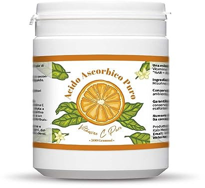 Vitamina C Pura 500g - Polvere di Vitamina C - Ascorbato di Sodio Puro - Fornitura per 500 Giorni x 1000mg Altamente Dosata - Con Misurino - Vegano - Qualità Premium