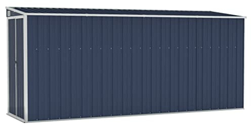 Hommdiy Gerätehaus ohne Boden Doppeltür Schrägdach Geräteschuppen Schuppen Gartenhaus Gartenschuppen Verzinkter Stahl 118x382x178 Anthrazit