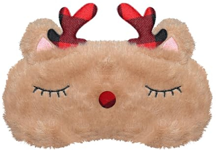 VerteLife Schlafen Augenmaske Weihnachten Schlafbrille Weiche Plüsch-Schlafmaske Neuheit Reisen Augenabdeckung Cartoon Tier Augenbinde für Damen und Herren (Weihnachtsgeweih,Braun)