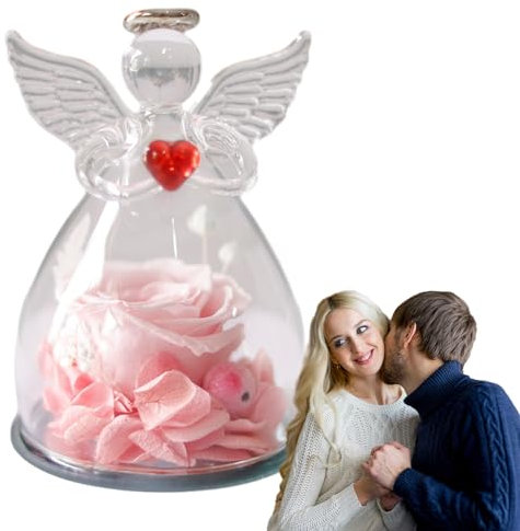 Rosa Engel Geschenk, Rosa Engel Figur - Schutzengel Figur aus Glas - Blume Geschenk für Weihnachten Hochzeit Geburtstag Thanksgiving