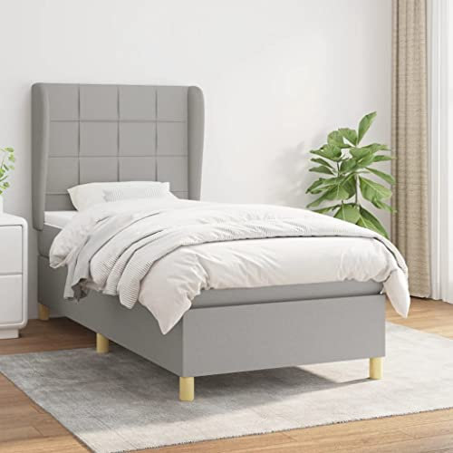 Gecheer Boxspringbett mit Matratze Bettgestell Bettrahmen Polsterbett mit Lattenrost Bett Kopfteil Einzelbett/Doppelbett Seniorenbett Schlafzimmerbett Designerbett Hotelbett Hellgrau 90x190 cm Stoff