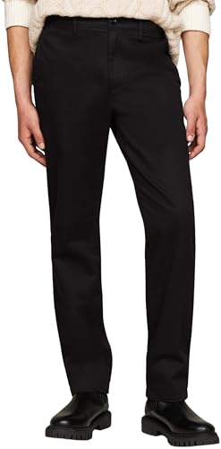 Tommy Hilfiger Uomo Pantaloni Chino Denton Chino Satin Straight Fit, Nero (Black), 31W/32L