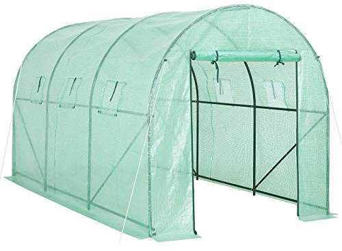 Gardebruk® Foliengewächshaus 7m² aufrollbare Tür 6 Fenster Treibhaus Tomatenhaus Folientunnel Anzucht 350x200x200cm