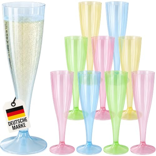 WELLGRO Lot de 120 verres à champagne 150 ml en plastique coloré, transparent, incassable, sans BPA, réutilisables, flûtes à champagne, flûtes à champagne, verrerie, Quantité : 120 pièces
