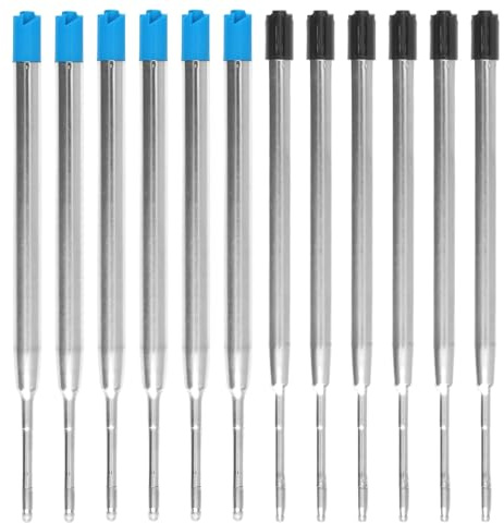 Pack de 12 Recharges pour Stylo à Bille, Cartouche Stylo Bille Compatible avec Format G2, Écriture Bleue et Noire, Largeur de Trait 0,5 mm, Cartouche Stylo Bille pour Bureau et École, Longueur 9.9 cm