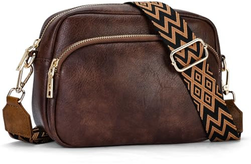 APHISON kleine Crossbody Bag Damen mit Breitem Gurt Handy Umhängetasche Schultertasche veganem Leder Handtasche Tasche Handytasche zum Umhängen mit Abnehmbarem Schultergurt 3 fächern