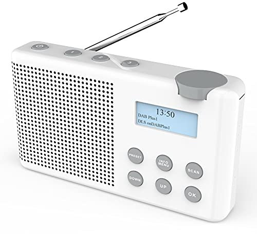 Portable DAB+FM Digital Radio with 40 Preset Stations, DAB Radio with USB Charging, Sleep Timer & 3.5mm Headphone Input, 15.5 cm*2.7 cm*8.8 cm(White)