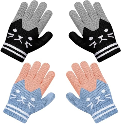 Becellen 2 Paar Strickhandschuhe Kinder, Vollfinger Warme Handschuhe Niedliche Magische Handschuhe für Jungen Mädchen
