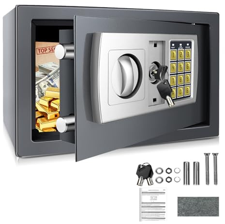Electronic Safe 8.5L Digital Security Safe Box with Keypad and Emergency Override Key, Safe Boxes for Home Safe Box Fireproof, Portable Safe Box for Travel Home Office Hotel, 19.5x31x19.5cm, Grey