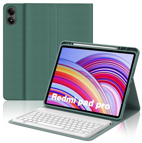 JADEMALL Custodia con Tastiera per Redmi Pad Pro 12.1 2024, Italiana QWERTY Tastiera Bluetooth Staccabile per Tablet Xiaomi Redmi Pad Pro 12.1 2024, Verde scuro
