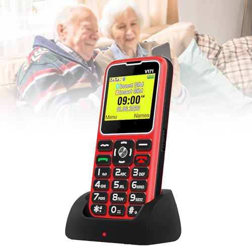 Basic Mobile Phones for The Elderly and Kids, Unlocked Dumb Phones, Cell Phones Without Internet - with Big Buttons, MP3, MP4, Camera, Flashlight, SOS,Red