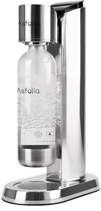 Asfolia Máquina de agua con gas de acero inoxidable y carbonatador elegante para carbonatación en el hogar, incluye una botella de carbonatación de 1 litro sin BPA (acero inoxidable)