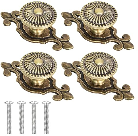 Granvoo 4 Stück Schranktürknöpfe Vintage, Antike Bronze Möbelknöpfe, Schubladenknauf, Schrankgriffe Rund, Schubladenknöpfe, Schranktürknäufe, Schubladengriffe, Möbeltürknäufe 30mm mit Schrauben
