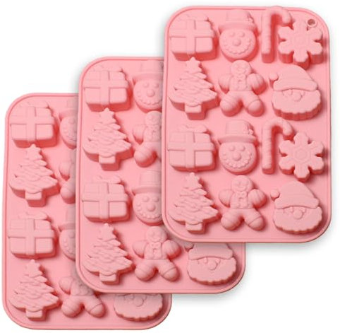 HugMiu Weihnachtsformen-Silikon-Schokoladen Formen Weihnachtsbaum-Weihnachtsmann-Lebkuchen-Zuckerrohr-Süßigkeiten Formen 3 Stück für Harz, Eiswürfel, Seife, Kuchen-Topper