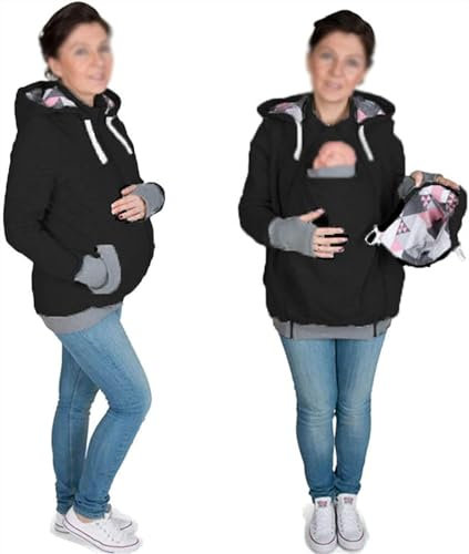 002,L, 3 in 1 Babytrage Kapuzenjacke Kängurumantel/Jacke Damen Mit Reißverschluss Schwangerschaftsoberteil Babytrage Babyhalter Weicher Und Bequemer Tragepullover