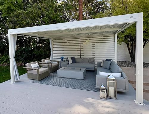 PURPLE LEAF Lamellenpergola 3.65 x 4.8 m Seitenwände Alu Rahmen, Weiß | Sichtschutz Seitenwände, Schattenkomfort, Regenschutz, Schnelle Entwässerung, 115 km/h Windstabilität, Ganzjähriger Schutz