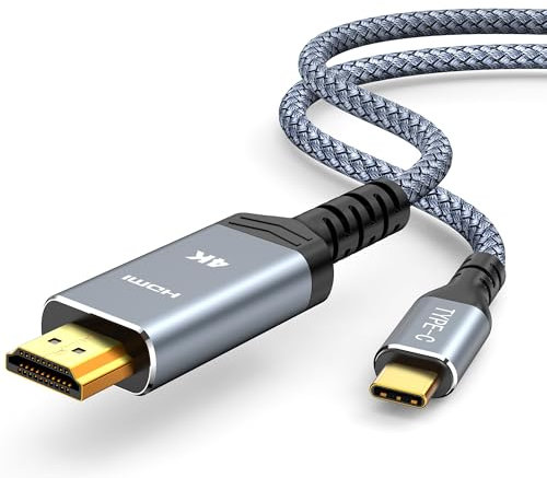 Highwings Cable USB C a HDMI de 6 pies (4K a 60 Hz), cable trenzado de alta velocidad tipo C a HDMI 2.0, Thunderbolt 3/4/5 compatible con iPhone 16/15 Series, MacBook Pro/Air, iPad, Surface, Galaxy