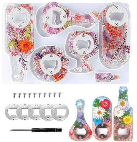 Amacoam Silikonform Flaschenöffner mit Zubehör, Bieröffner-Ring, Epoxidharz-Gießform für DIY-Resin