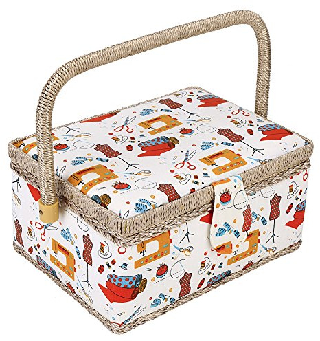 Kit de couture, panier à couture 3 couleurs, kit de couture de voyage, boîte à couture, panier à couture avec kit de couture, panier à couture vintage pour la maison (Fil d'aiguille orange)